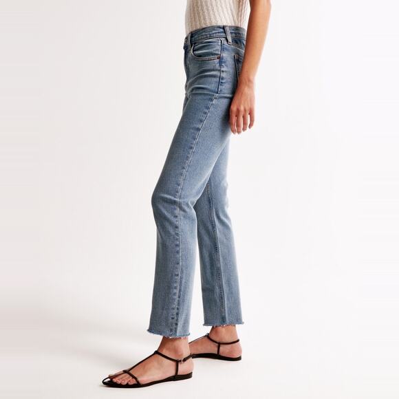 Abercrombie & Fitch Ultra High Rise Ankle Straight Jean size 27 Raw Hem - Picture 5 of 16